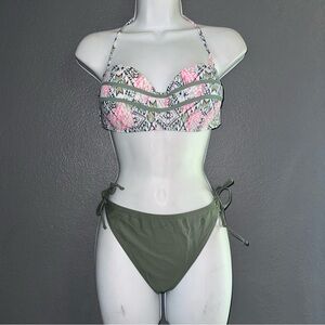 Women’s Cute Pink Green Bikini Swimsuit Set Ibiza Island Soul Large - XL